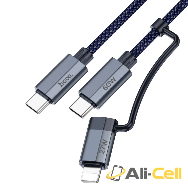Cable Type-C to iP / Type-C “U134 Primero” PD 60W / 27W (U134 2in1 Dark Blue, 1.2m) — 2