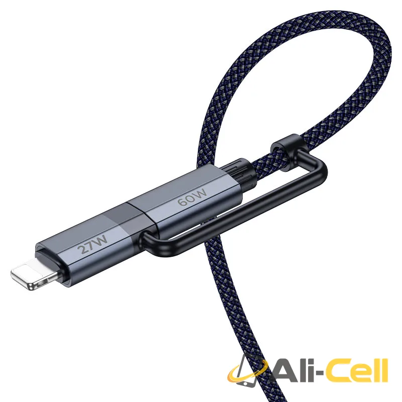 Cable Type-C to iP / Type-C “U134 Primero” PD 60W / 27W (U134 2in1 Grey, 1.2m) — 4