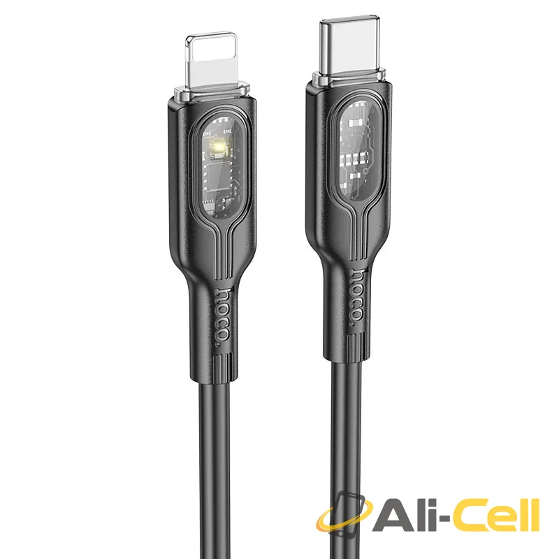 Cable Type-C to iP “U120 Transparent explore” PD 27W fast charge (U120 Pd Tc Ltn Black, 1.2m)