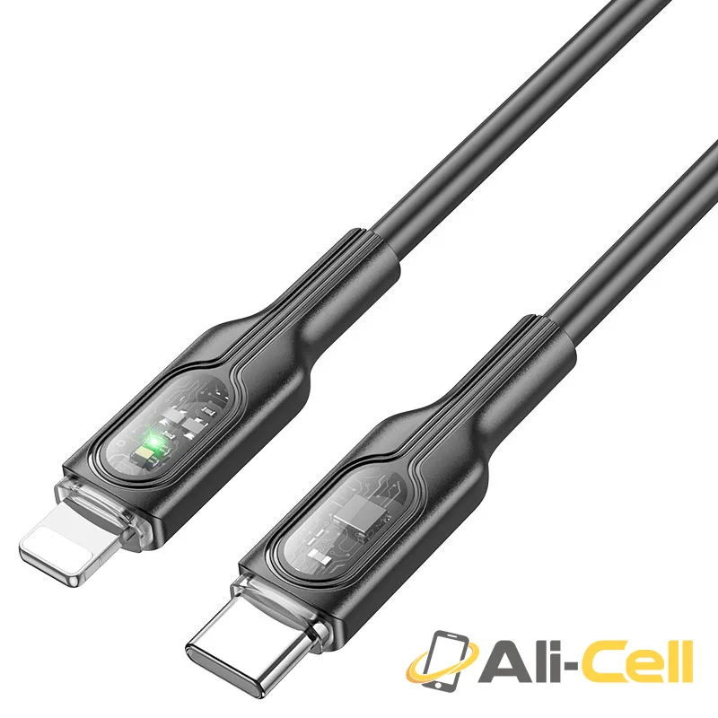 Cable Type-C to iP “U120 Transparent explore” PD 27W fast charge (U120 Pd Tc Ltn Black, 1.2m) — 2