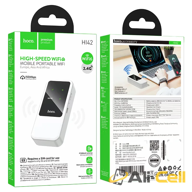 Portable Wi-Fi 6 sim router “HI42” 4G 8hrs (Hi42 White) — 8