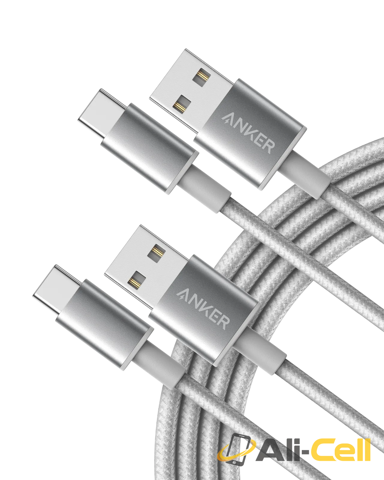 Anker Premium Nylon USB-C to USB-A Cable (2-Pack) (Silver)