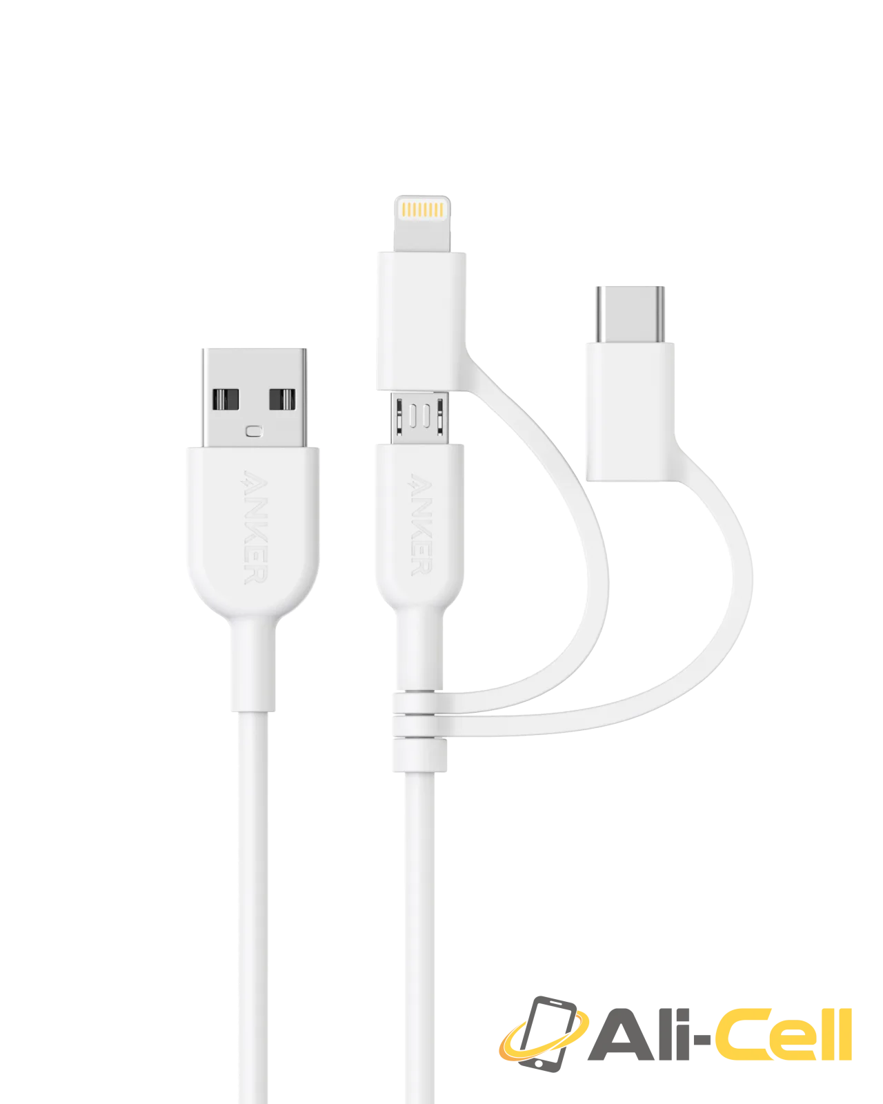 Anker 321 USB-A to Lightning Cable (3 ft 3-in-1) (Black) — 2