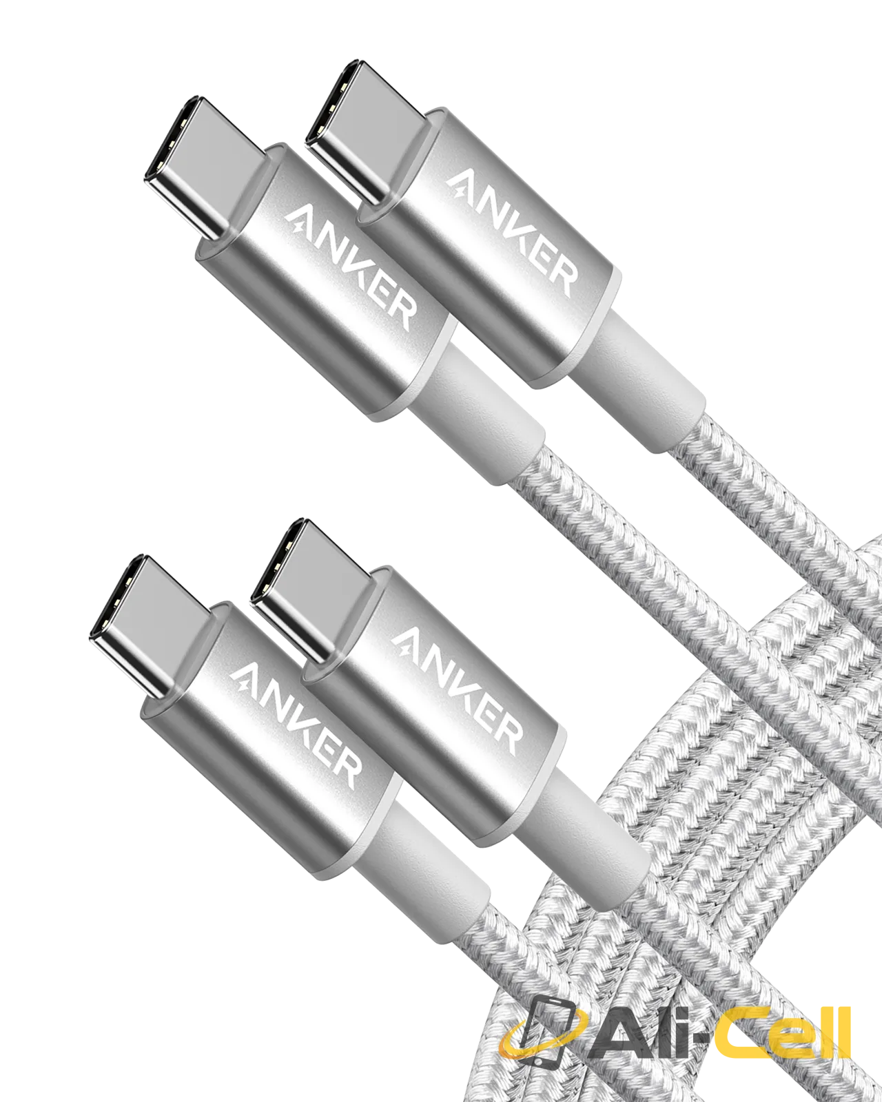 2-Pack Anker New Nylon USB-C to USB-C Cable (3 ft / 6 ft, 60W) (Silver / 6ft)
