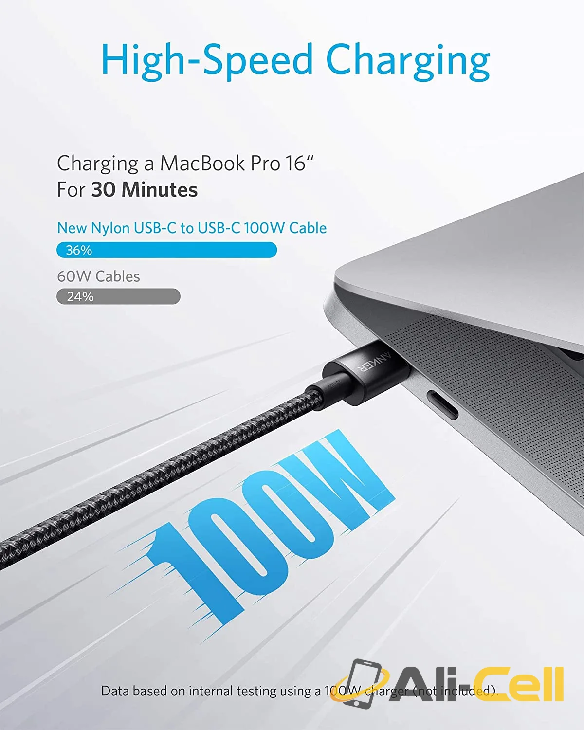 New Nylon USB-C to USB-C 100W Cable (10 ft) (Black) — 2