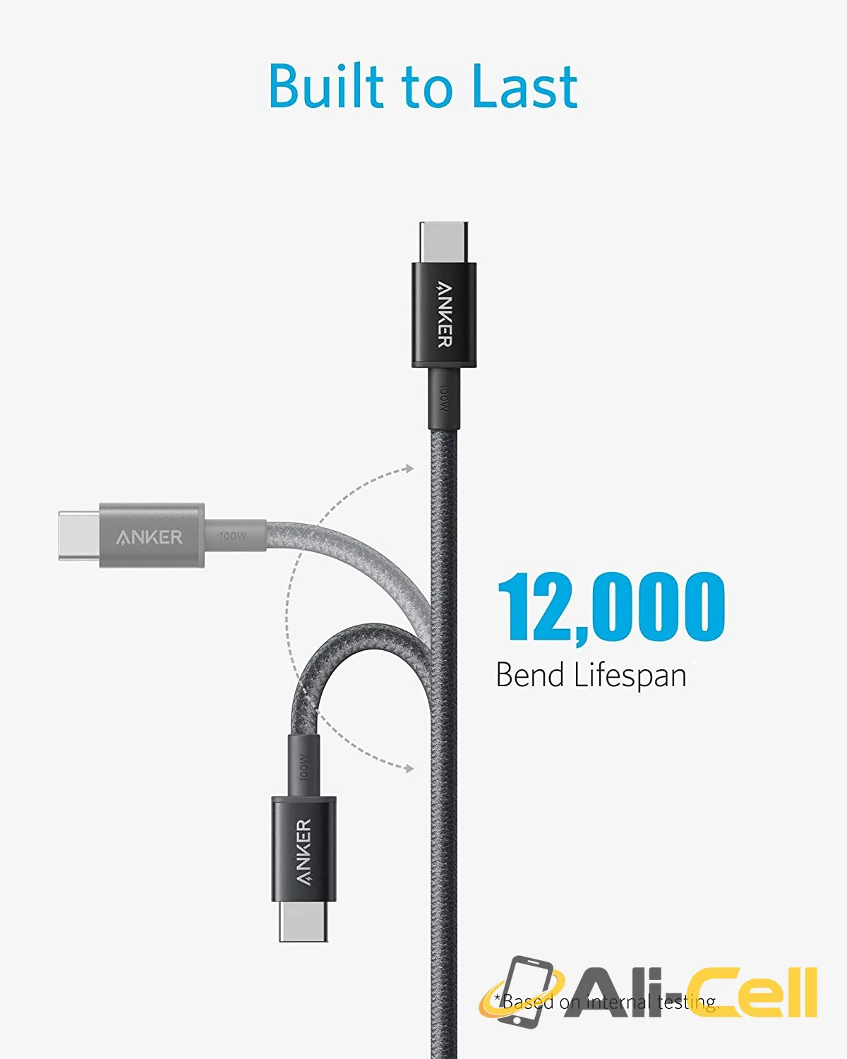 New Nylon USB-C to USB-C 100W Cable (10 ft) (Silver) — 6
