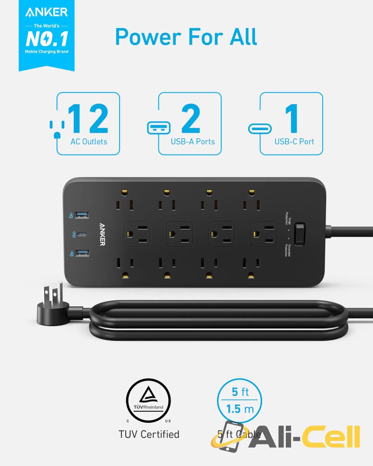 Anker 351 Power Strip (White) — 3