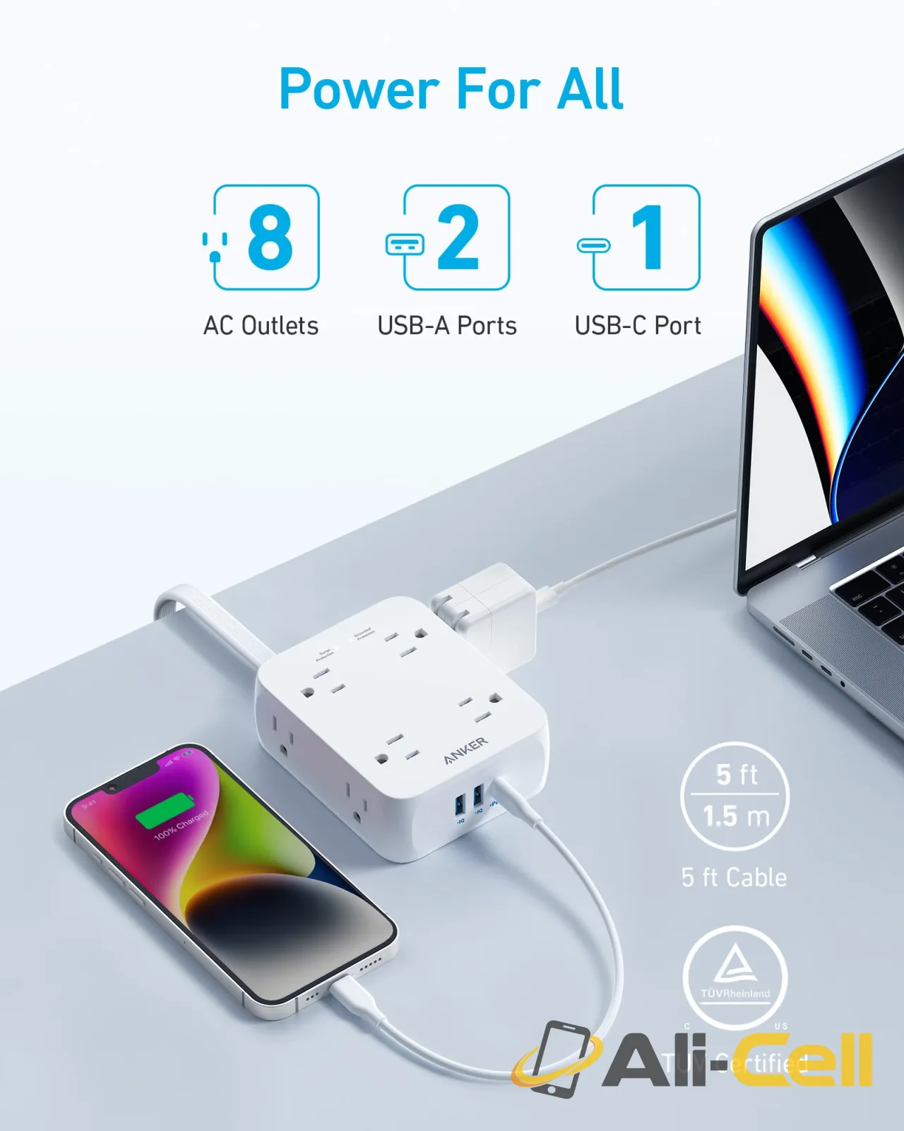 Anker 341 USB Power Strip (Black / 10FT) — 3