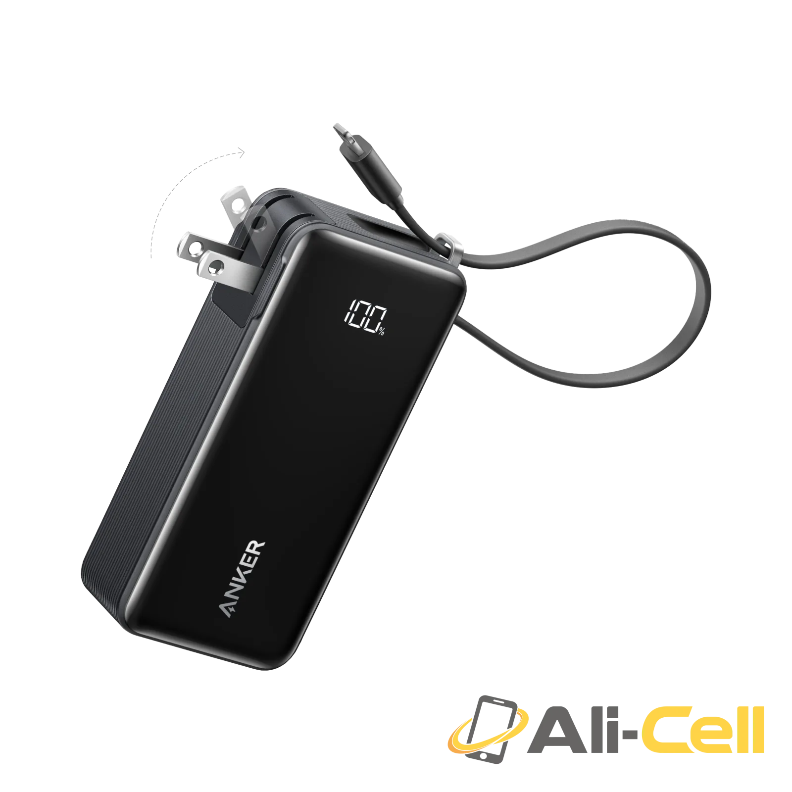 Anker Power Bank (10K, Fusion, Built-In Cable) (Built-In Lightning Cable / Truffle Black)