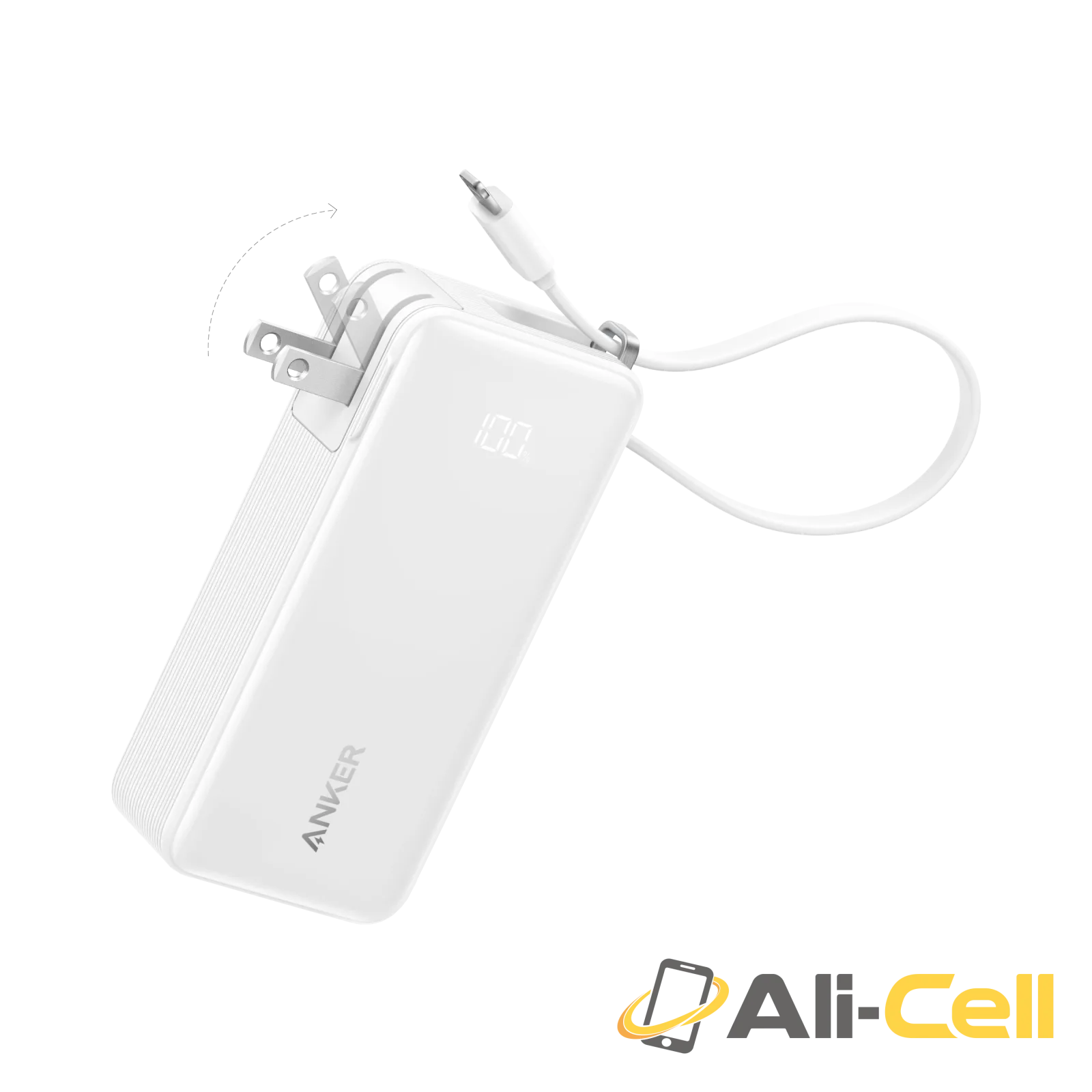 Anker Power Bank (10K, Fusion, Built-In Cable) (Built-In Lightning Cable / Classic White)