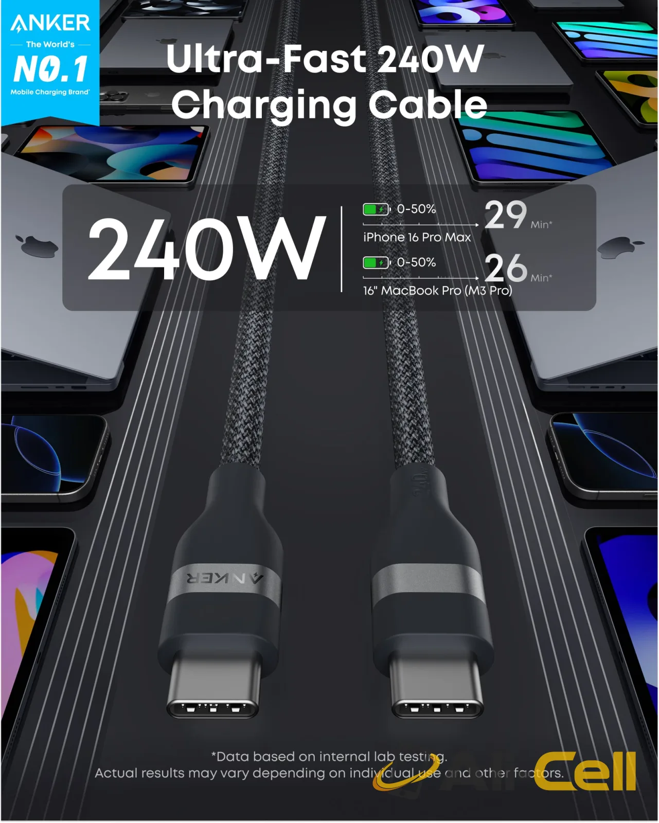 Anker USB-C to USB-C Cable (3 ft / 6 ft, 240W, Upcycled-Braided) (3 ft / Shell White) — 3