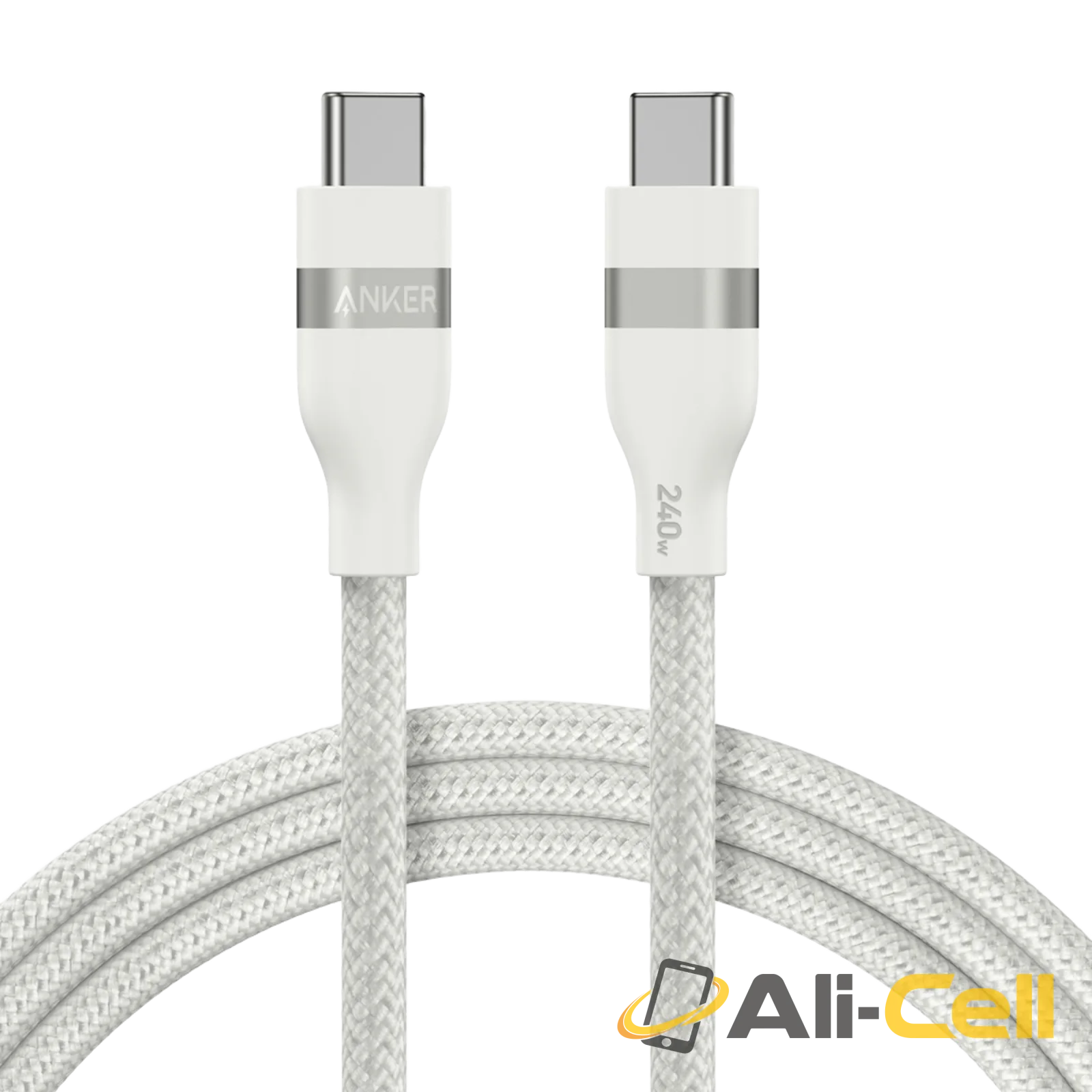 Anker USB-C to USB-C Cable (3 ft / 6 ft, 240W, Upcycled-Braided) (6 ft / Shell White)