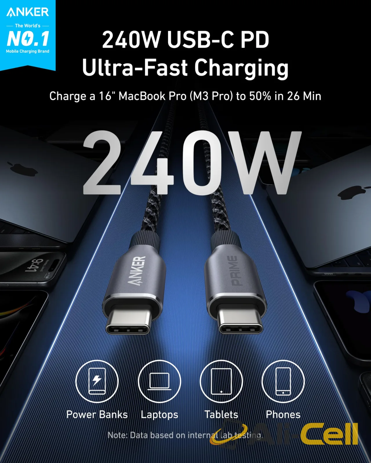 Anker Prime USB-C to USB-C Cable (240W, Upcycled-Braided) (3 ft) — 8