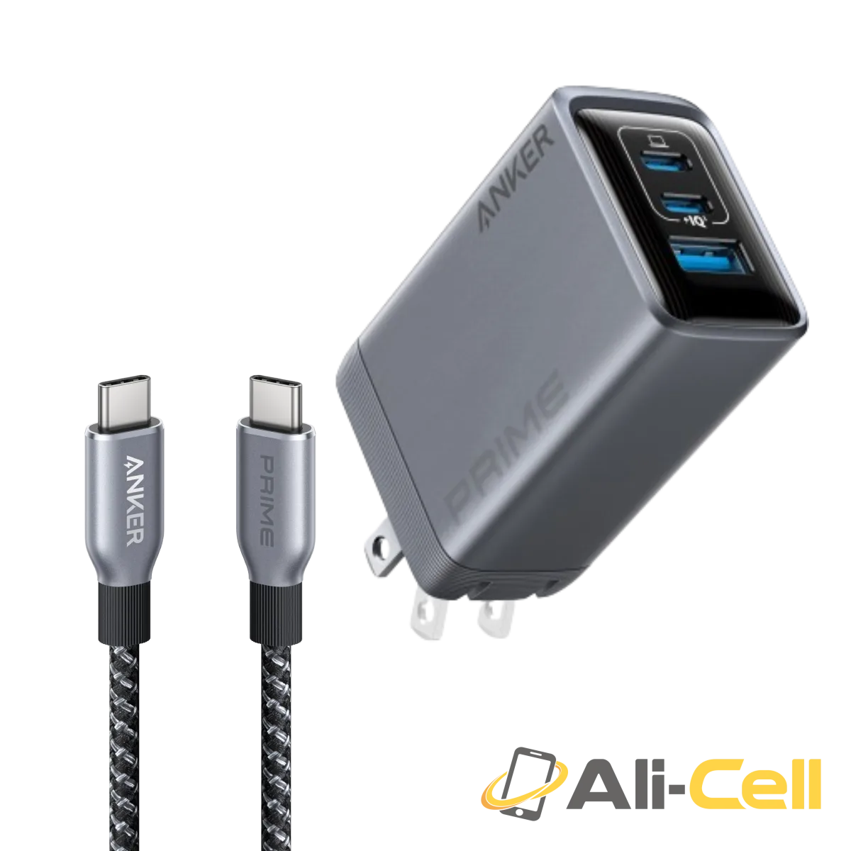 Anker Prime Charger (100W, 3 Ports, GaN) and Anker Prime USB-C to USB-C Cable (240W, Upcycled-Braided) (3 ft)