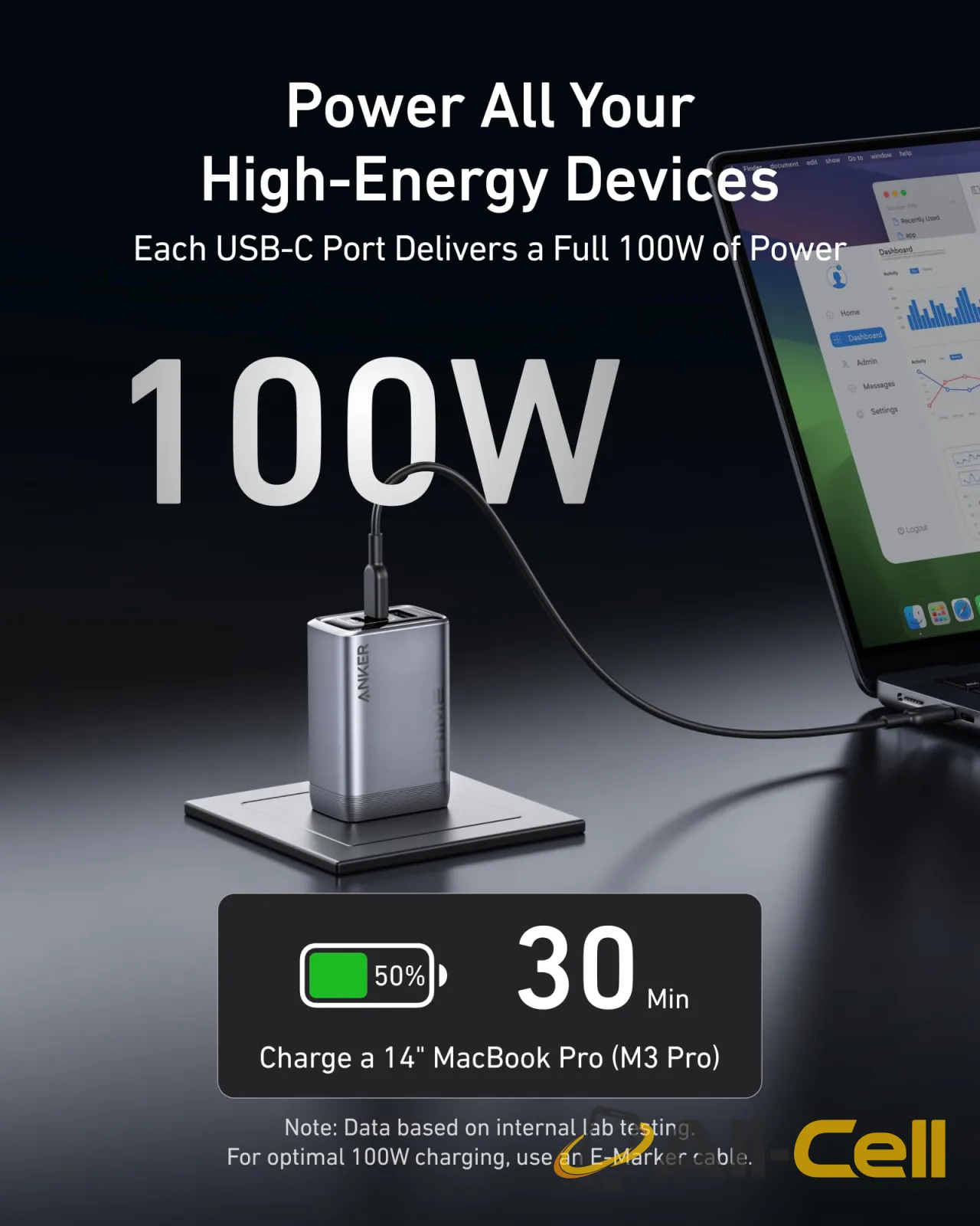 Anker Prime Charger (100W, 3 Ports, GaN) and Anker Prime USB-C to USB-C Cable (240W, Upcycled-Braided) (3 ft) — 3