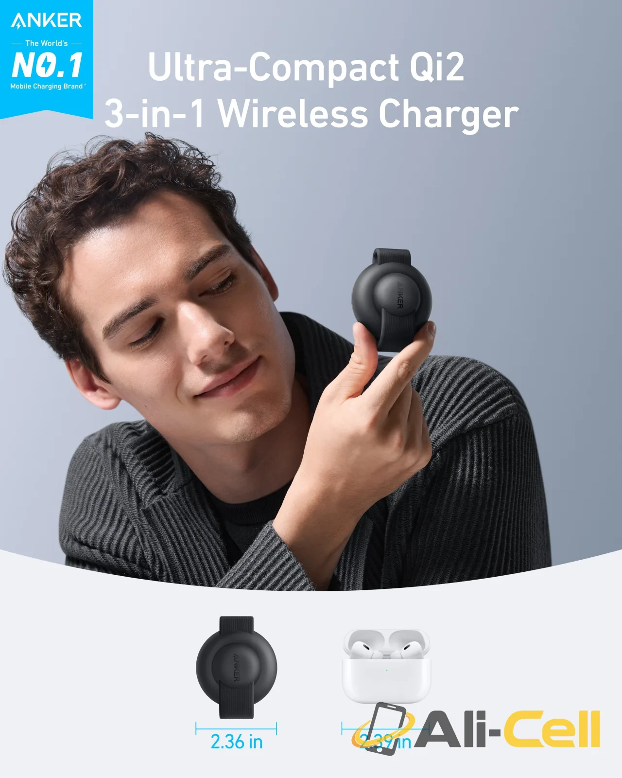 Anker MagGo Wireless Charging Station (3-in-1, Foldable Pad) (Black Stone / With Adapter) — 2