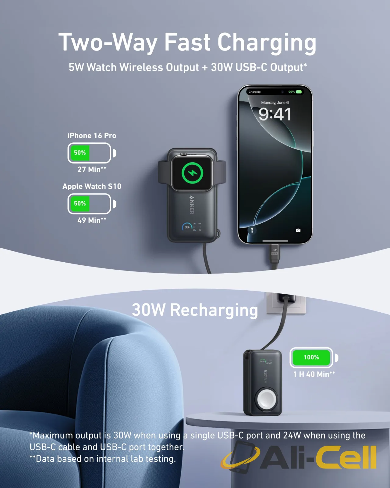 Anker MagGo Power Bank (10K, 35W, For Apple Watch) (Aurora White) — 4