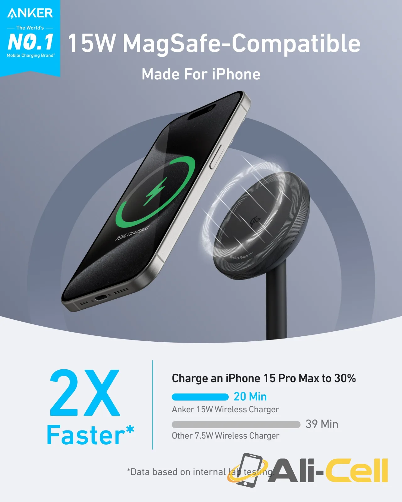 Anker MagGo Wireless Charger (Stand) (Aurora White / With Cable & Adapter) — 4