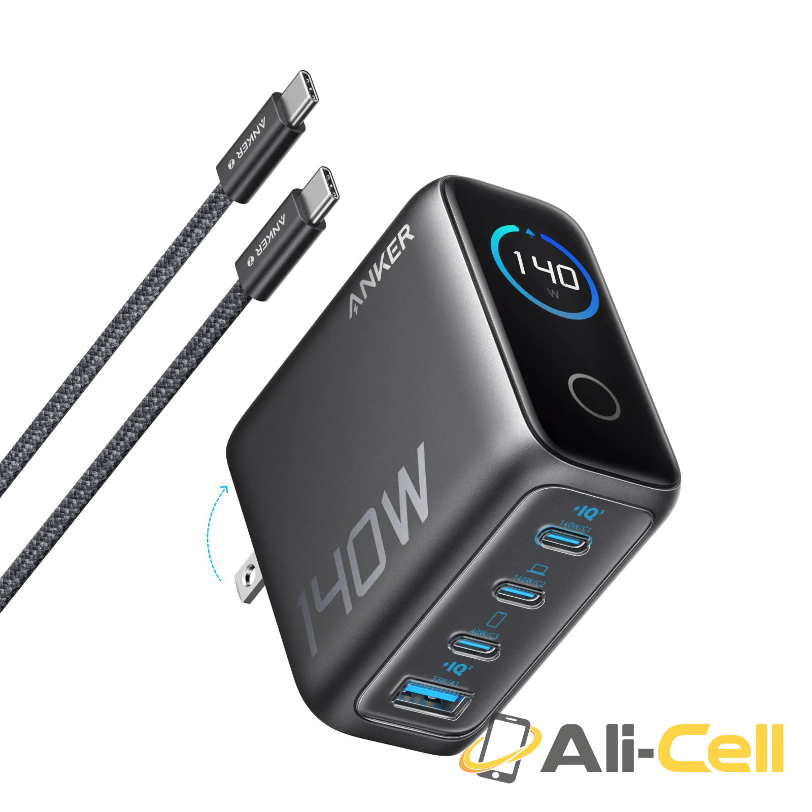 Anker Charger (140W, 4-Port, PD 3.1) with USB-C Cable (Dark Gray)