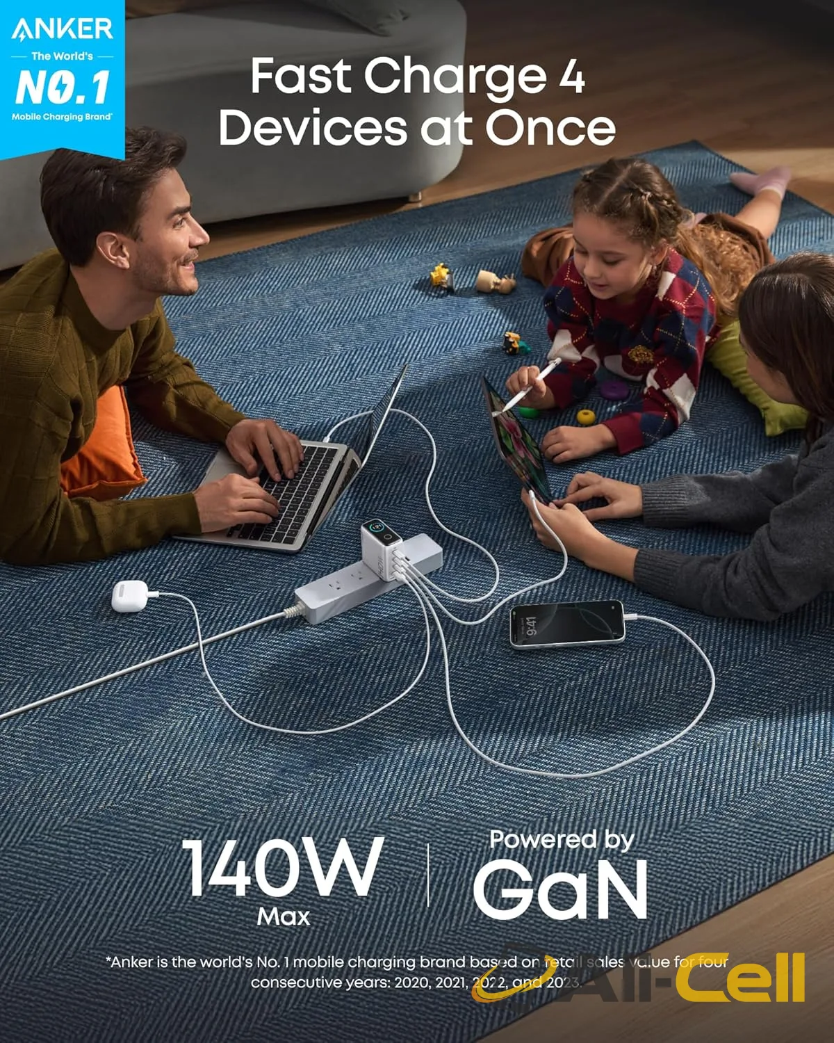 Anker Charger (140W, 4-Port, PD 3.1) with USB-C Cable (Dark Gray) — 8