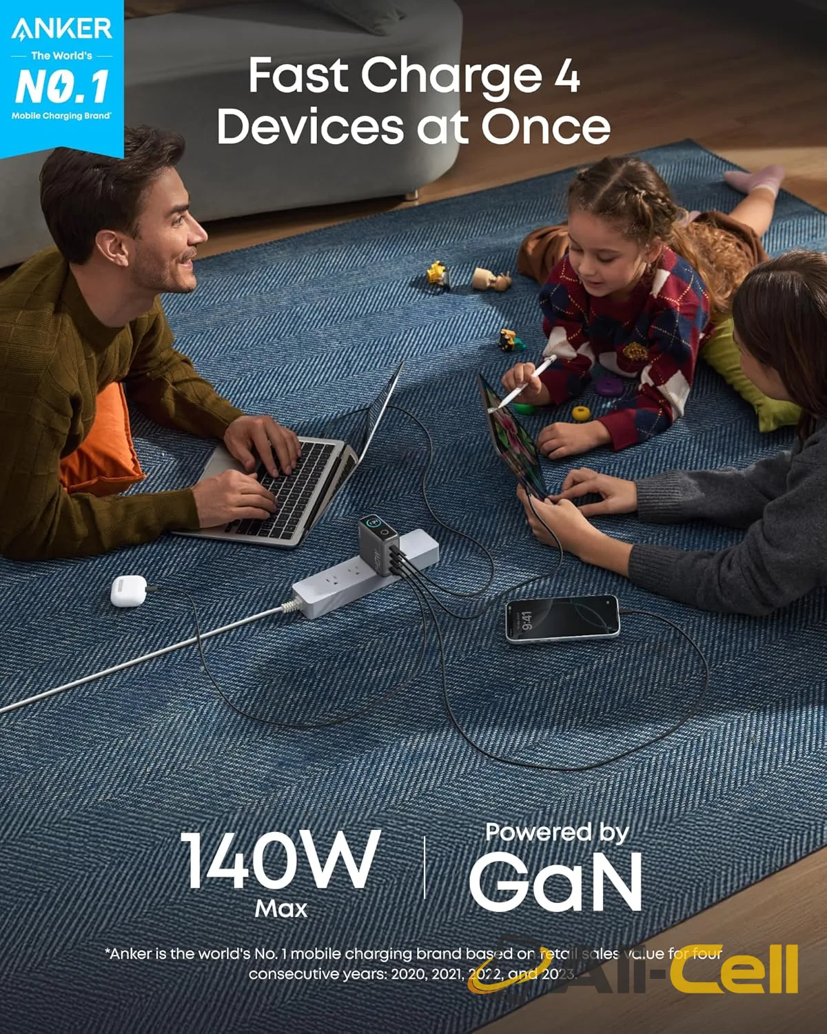Anker Charger (140W, 4-Port, PD 3.1) with USB-C Cable (Silver) — 3
