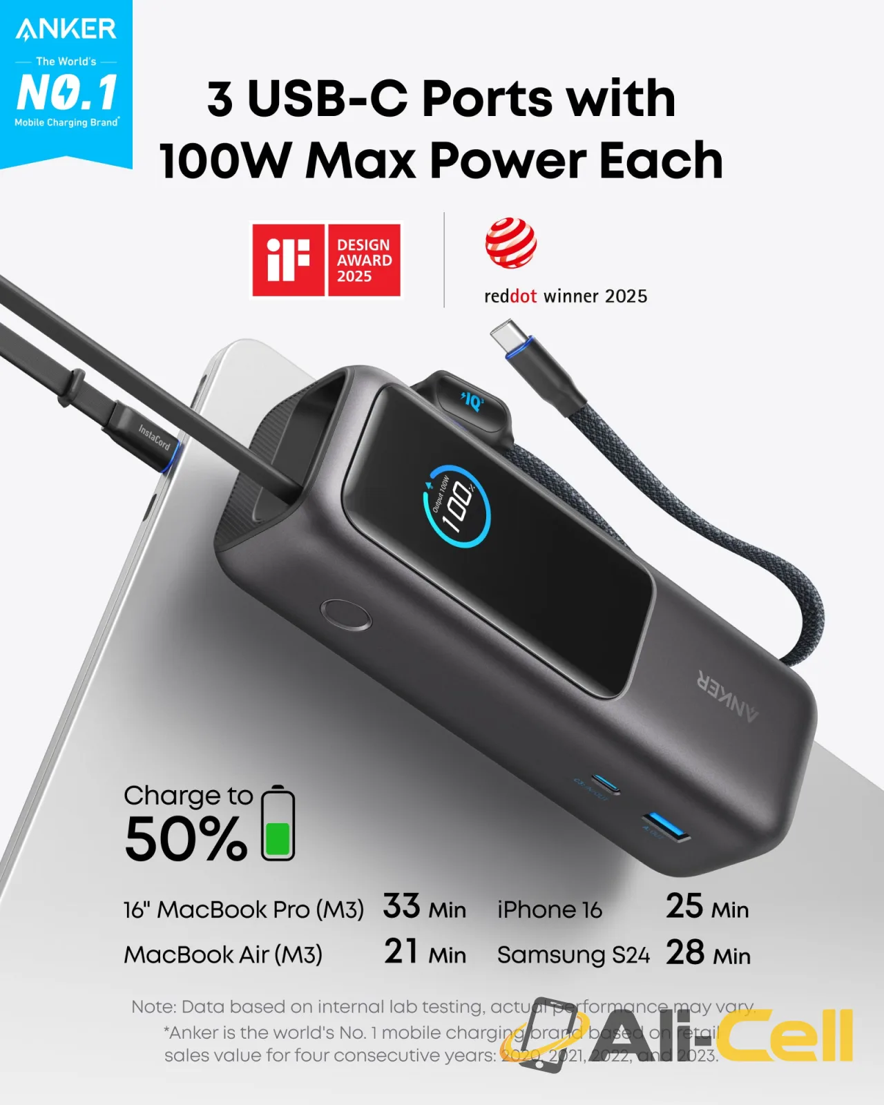 Anker Laptop Power Bank (25K, 165W, Built-In and Retractable Cables) (Silver / Power Bank) — 3