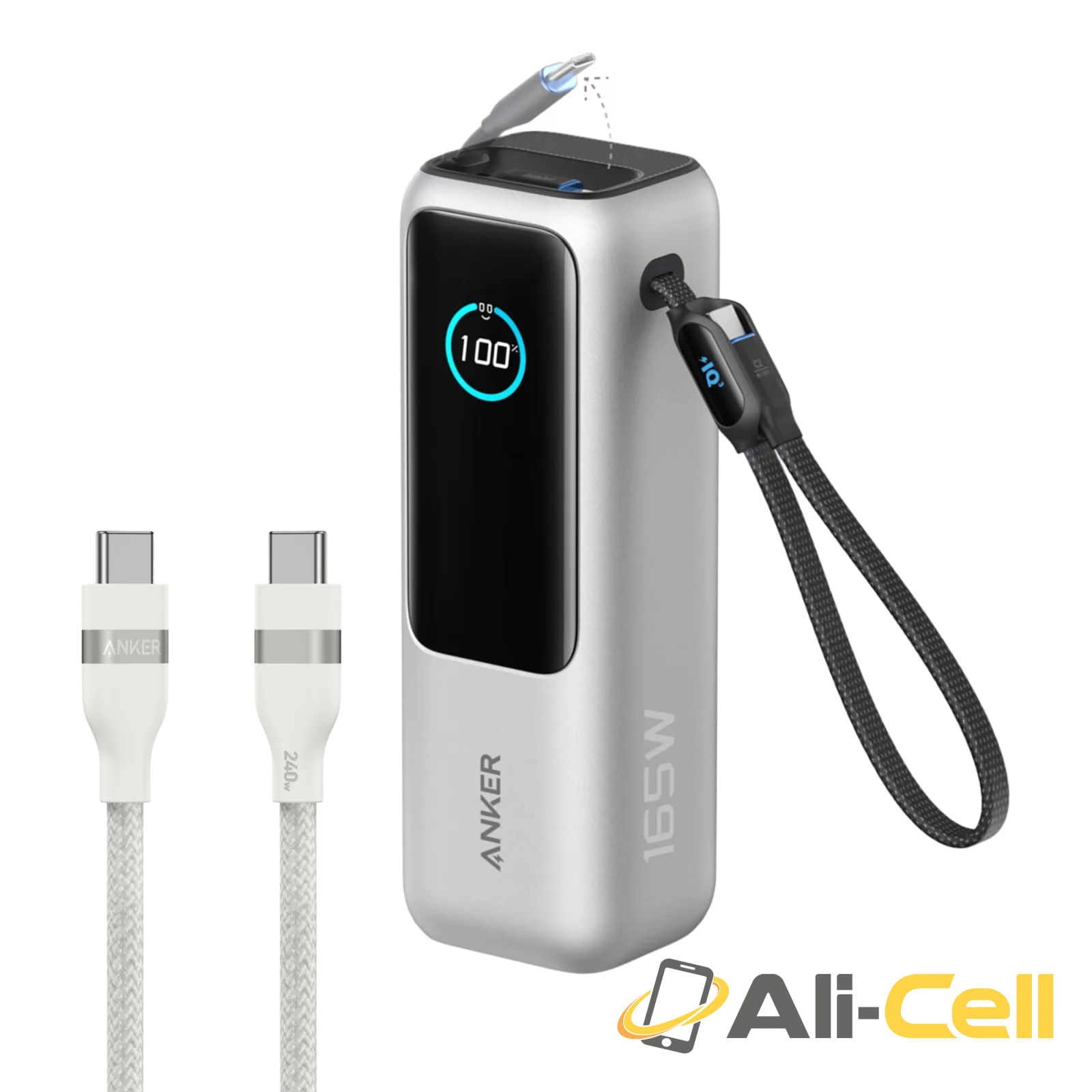 Anker Laptop Power Bank (25K, 165W, Built-In and Retractable Cables) (Silver / Power Bank + 3ft Cable)