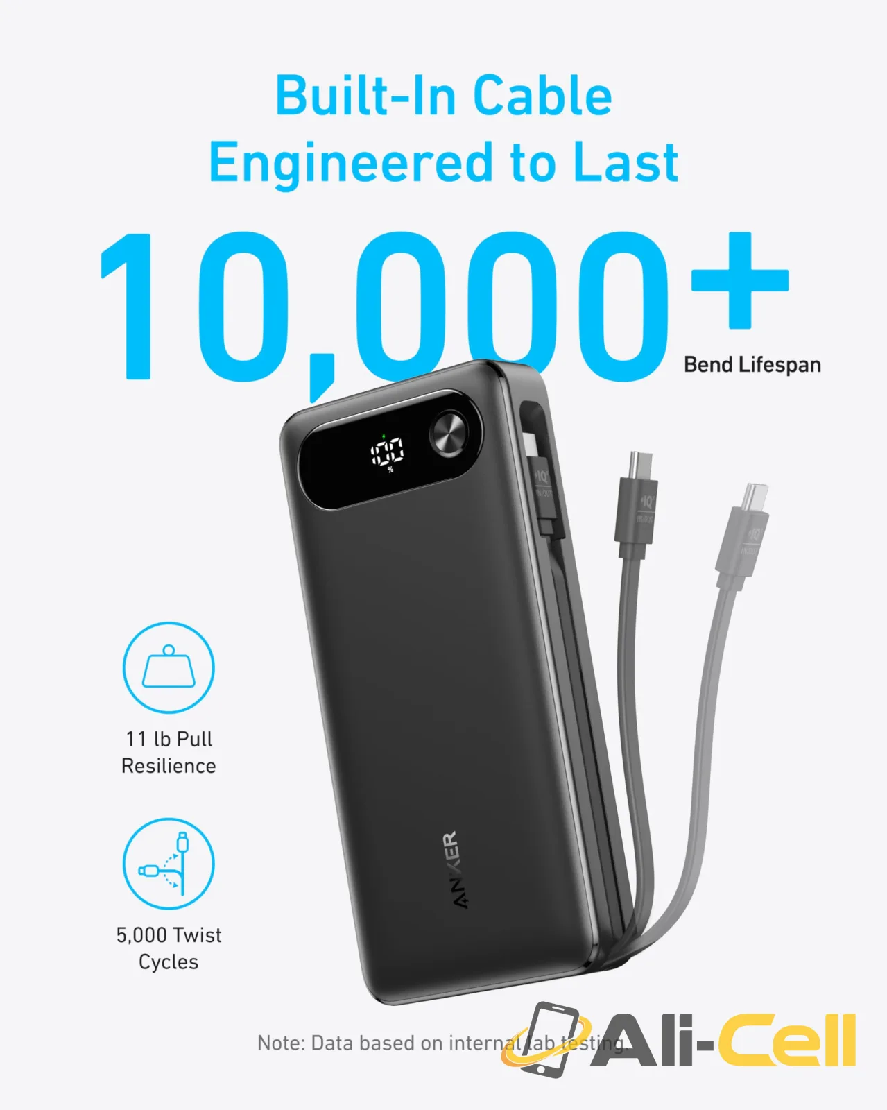 Anker Power Bank (20K, 87W, Built-In USB-C Cable) (White) — 6