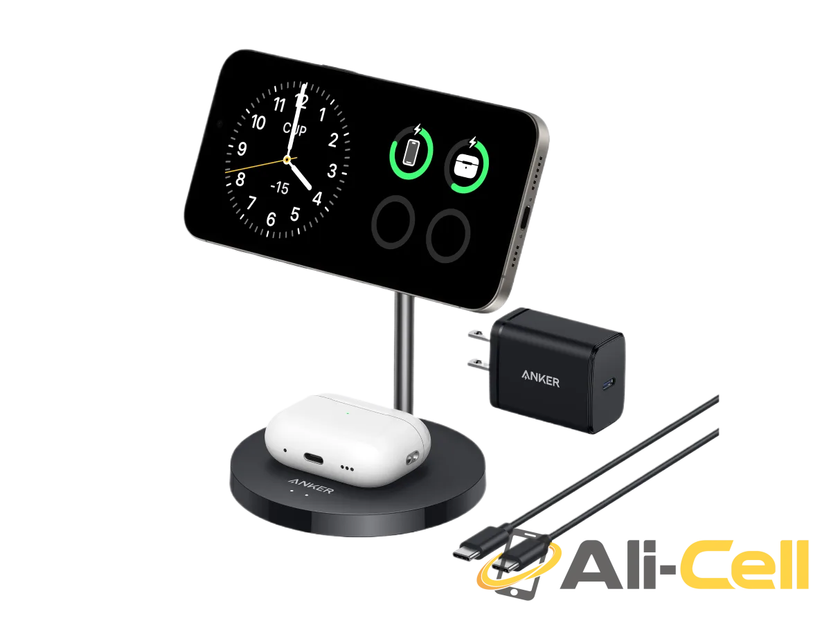 Anker MagGo Wireless Charger (2-in-1, Stand) (Black / With Cable & Adapter)