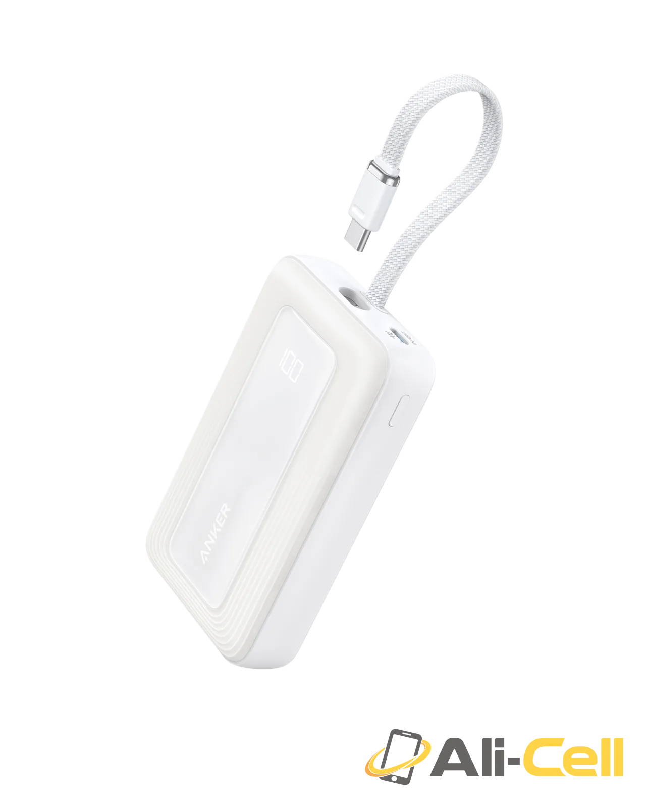 Anker Zolo Power Bank (10K, 30W) with a 5.4-inch (13.7 cm) built-in USB-C cable. (White)