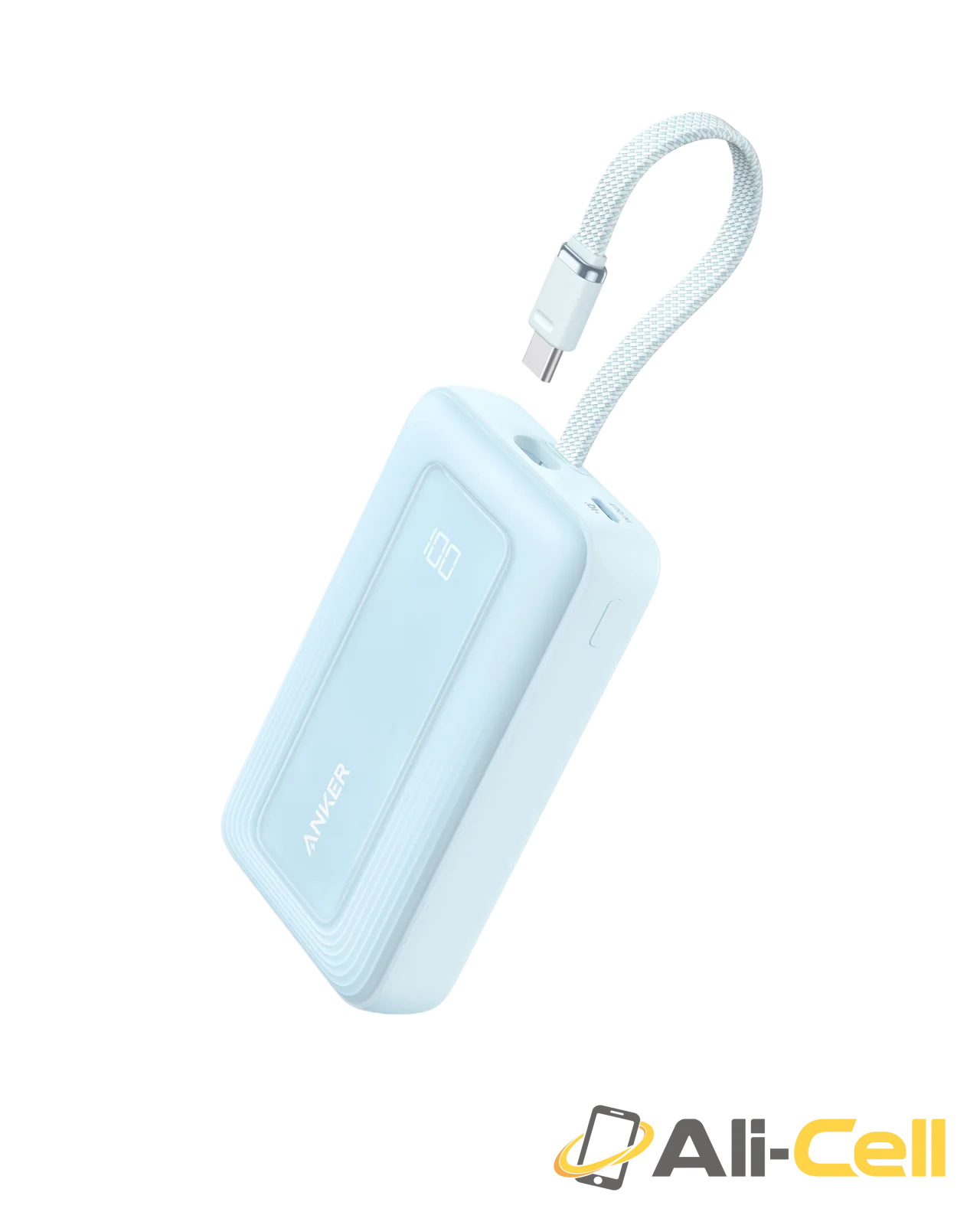 Anker Zolo Power Bank (10K, 30W) with a 5.4-inch (13.7 cm) built-in USB-C cable. (Misty Blue)
