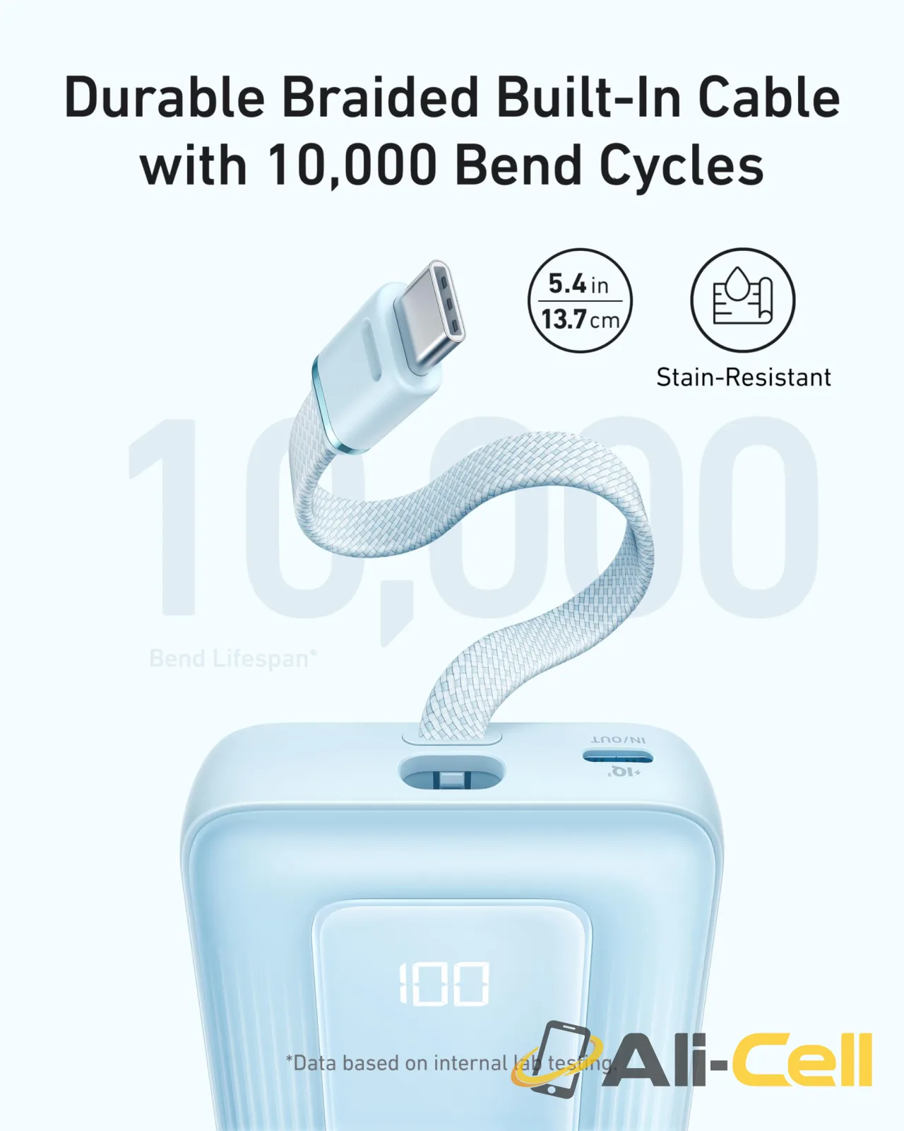 Anker Zolo Power Bank (10K, 30W) with a 5.4-inch (13.7 cm) built-in USB-C cable. (Misty Blue) — 4