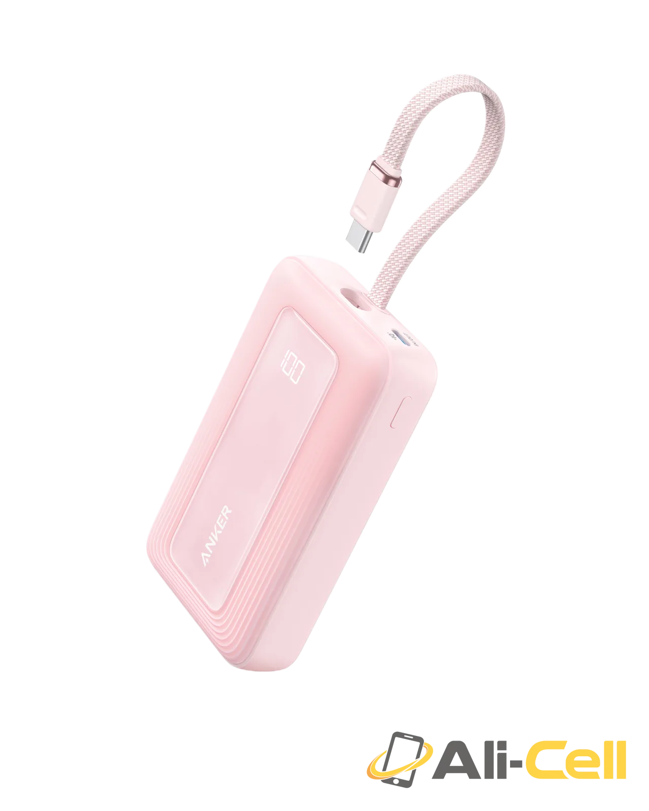 Anker Zolo Power Bank (10K, 30W) with a 5.4-inch (13.7 cm) built-in USB-C cable. (Coral Pink)