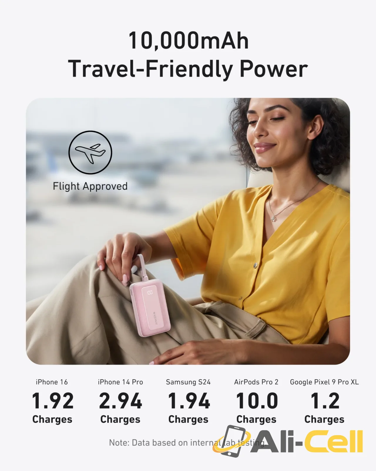 Anker Zolo Power Bank (10K, 30W) with a 5.4-inch (13.7 cm) built-in USB-C cable. (Coral Pink) — 7