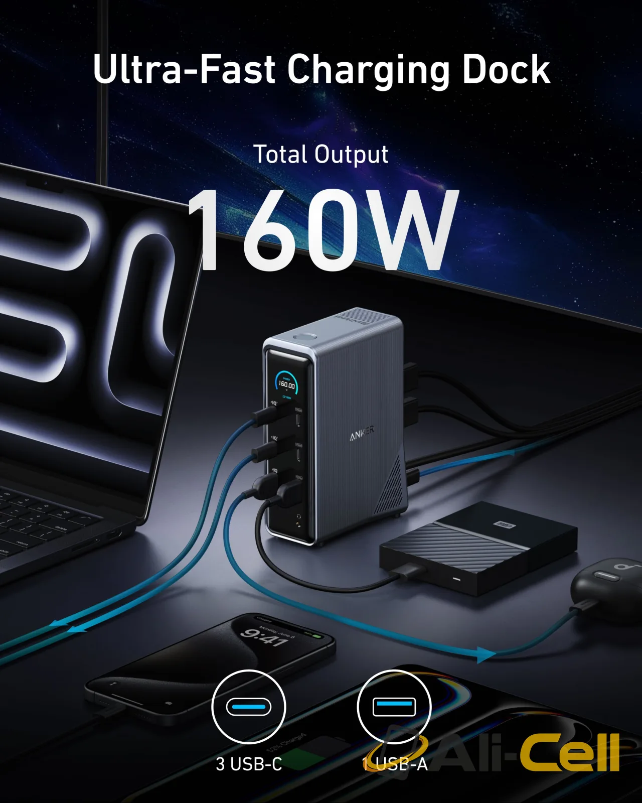 Anker Prime Charging Docking Station with 240W USB-C to USB-C Cable (Docking Station with 6 ft USB-C Cable) — 7