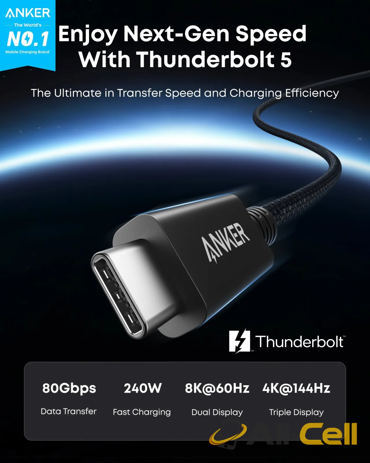 Anker Prime Thunderbolt 5 Cable (3.3 ft / 1.7 ft, 80 Gbps, 240W) (3.3 ft / Black) — 7