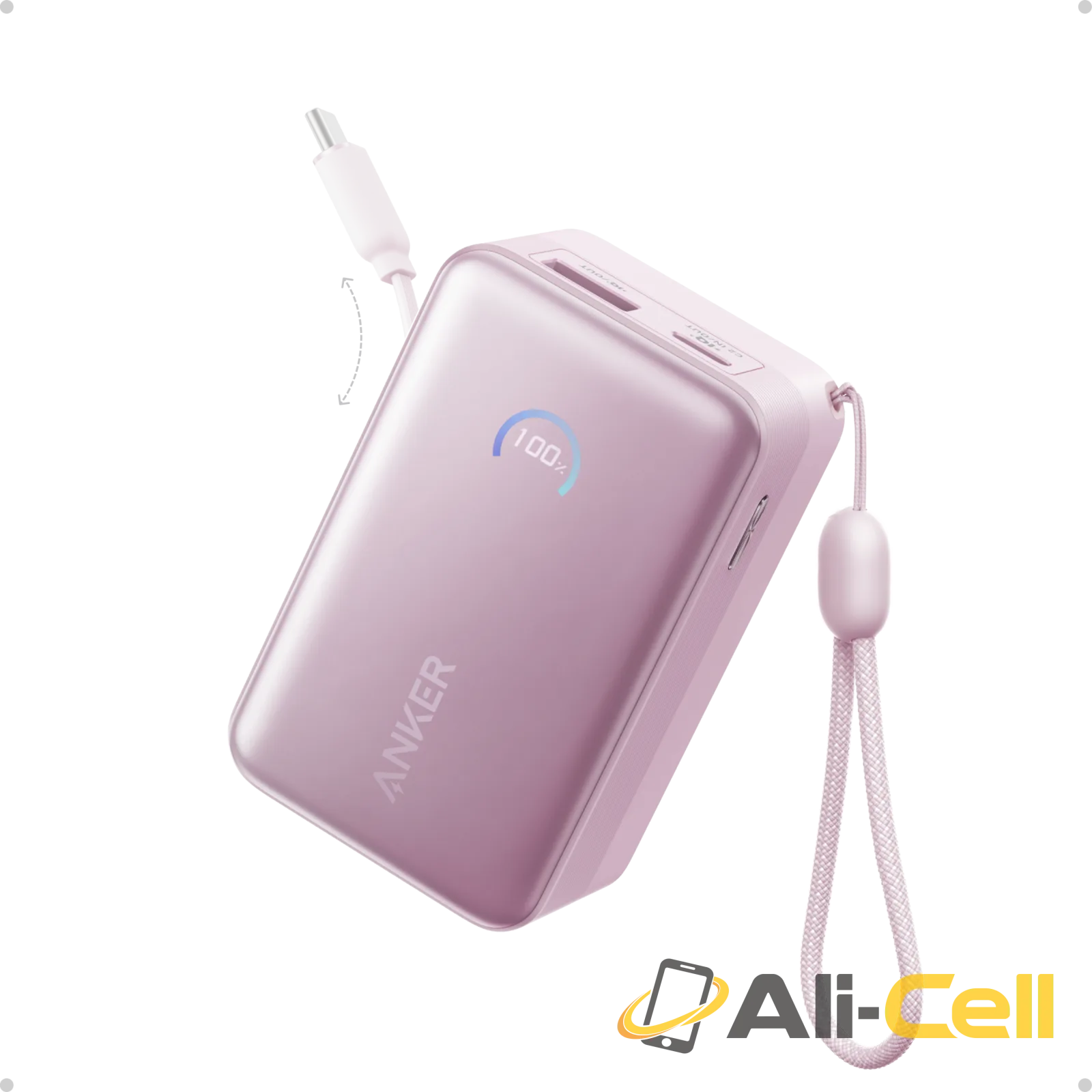 Anker Nano Power Bank (10K, 45W, Built-In Retractable USB-C Cable) (Pink Aura)