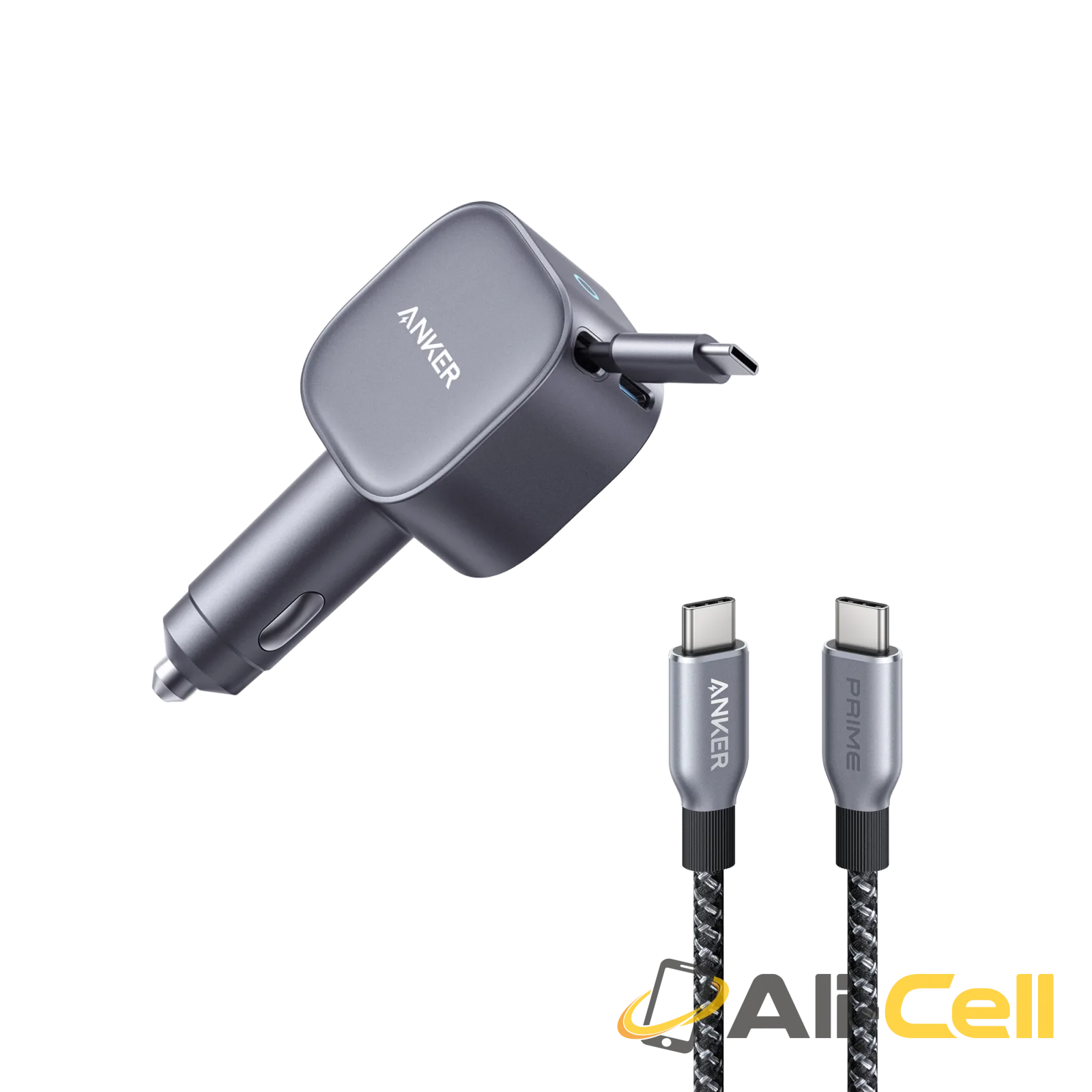 Anker Nano 75W Car Charger and Anker Prime USB-C to USB-C Cable (240W, Upcycled-Braided)