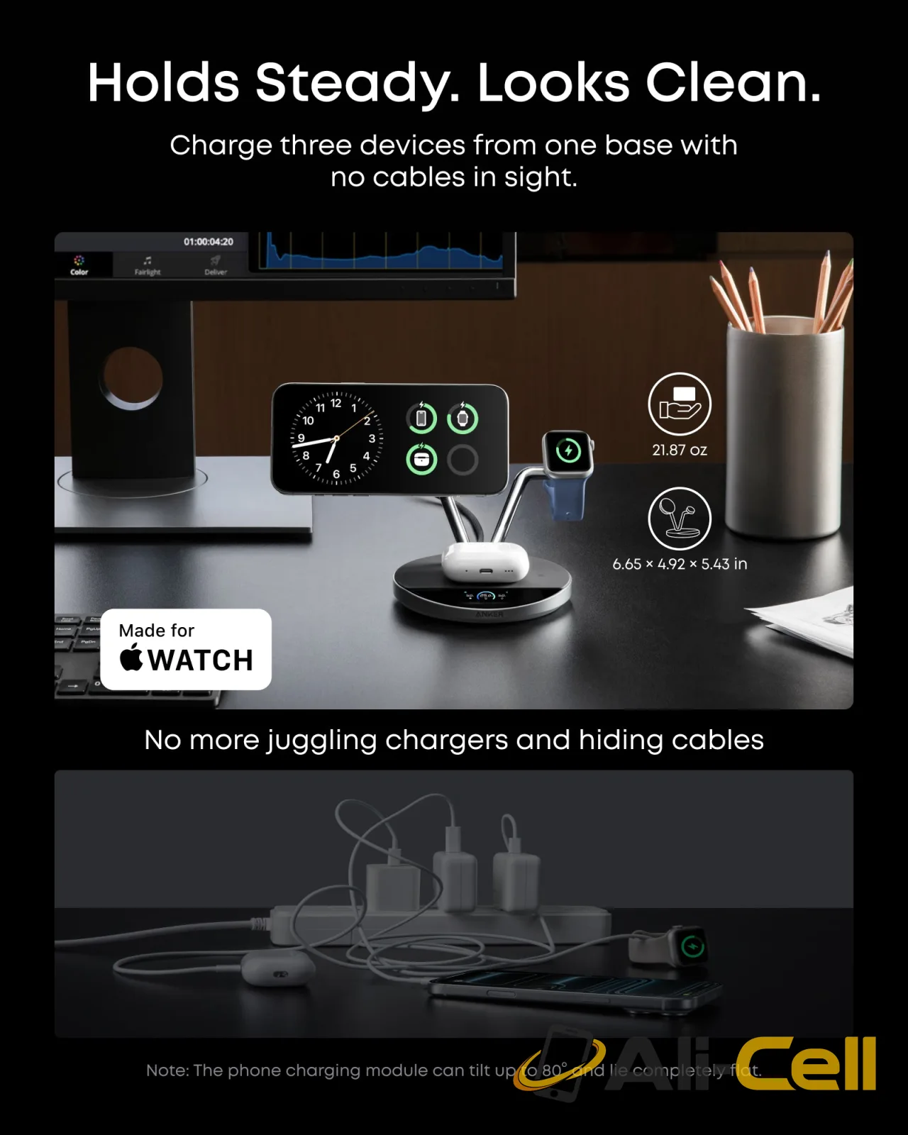 Anker Prime Wireless Charging Station (3-in-1, MagGo, AirCool, Dock Stand) (Black Stone) — 7