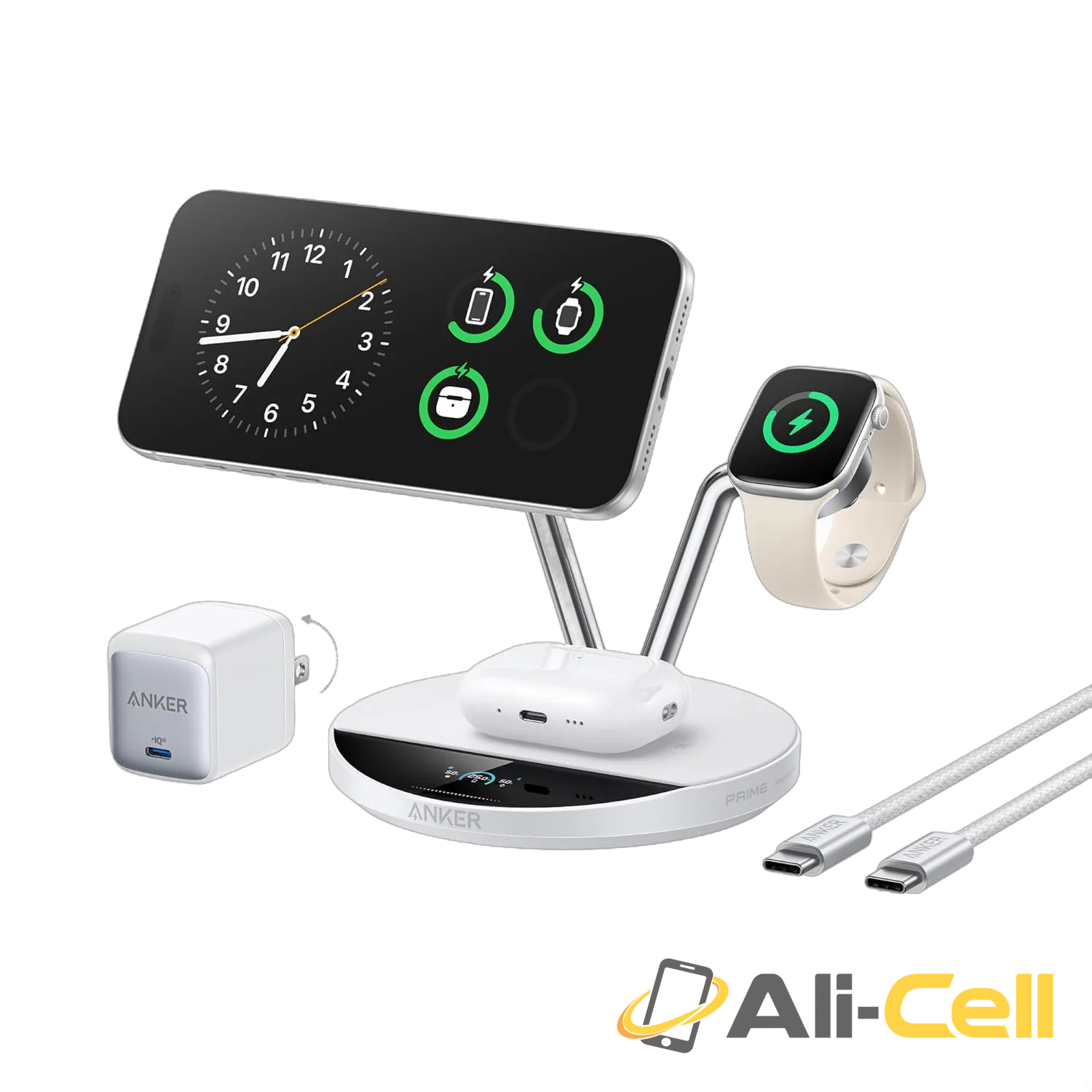 Anker Prime Wireless Charging Station (3-in-1, MagGo, AirCool, Dock Stand) (Shell White)