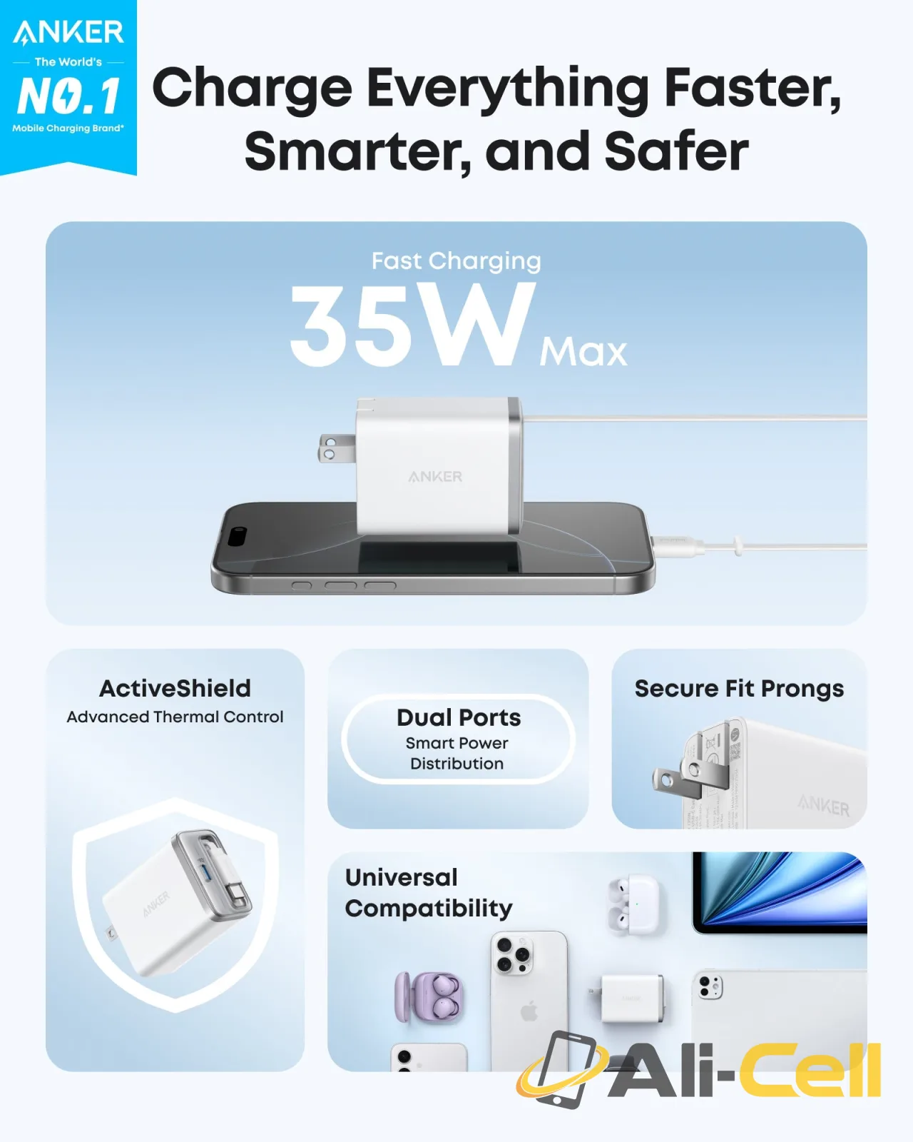 Anker Nano Charger (35W, Built-In Retractable USB-C Cable) (Shell White) — 2