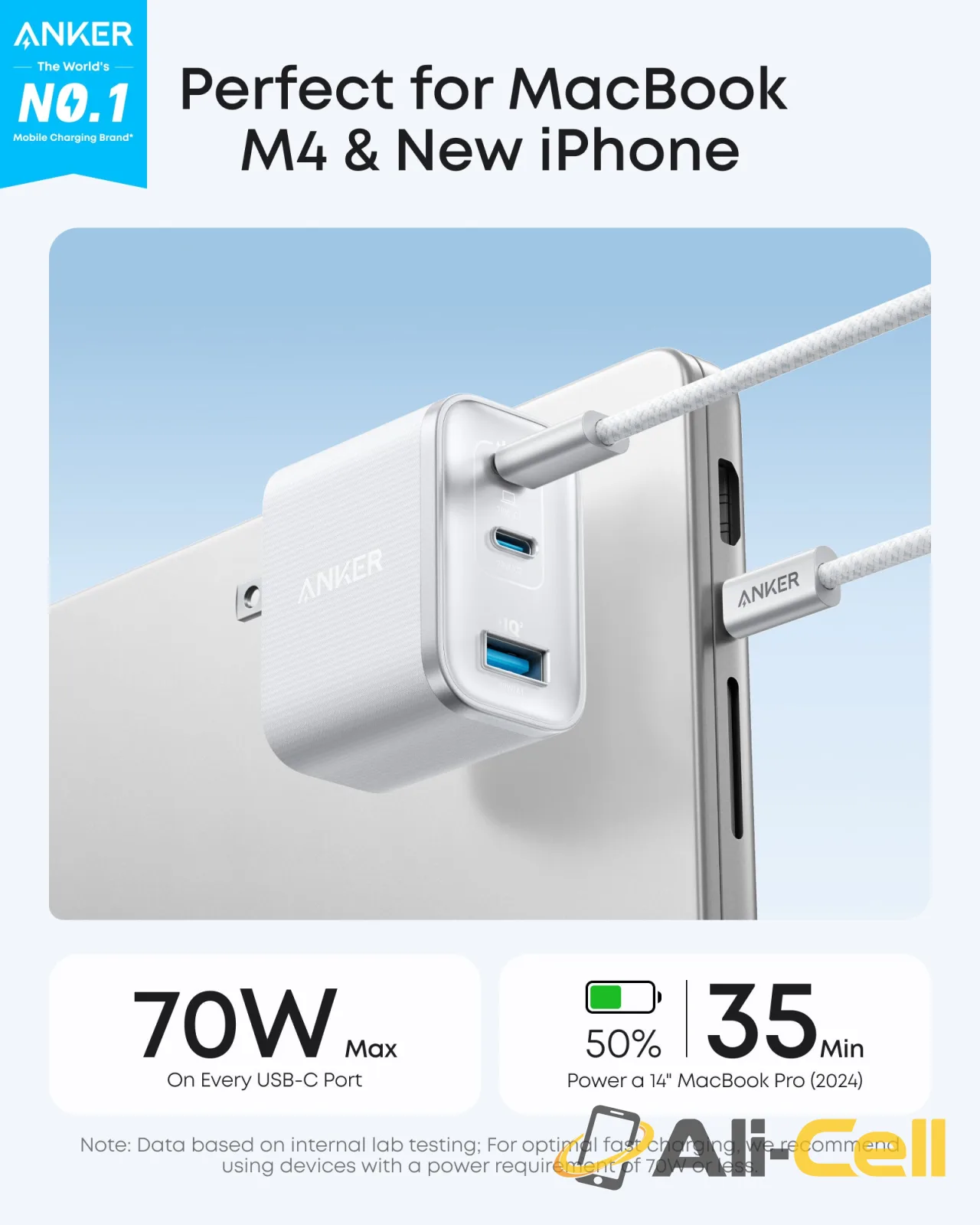 Anker Nano Charger (70W, 3 Ports) (Shell White) — 8