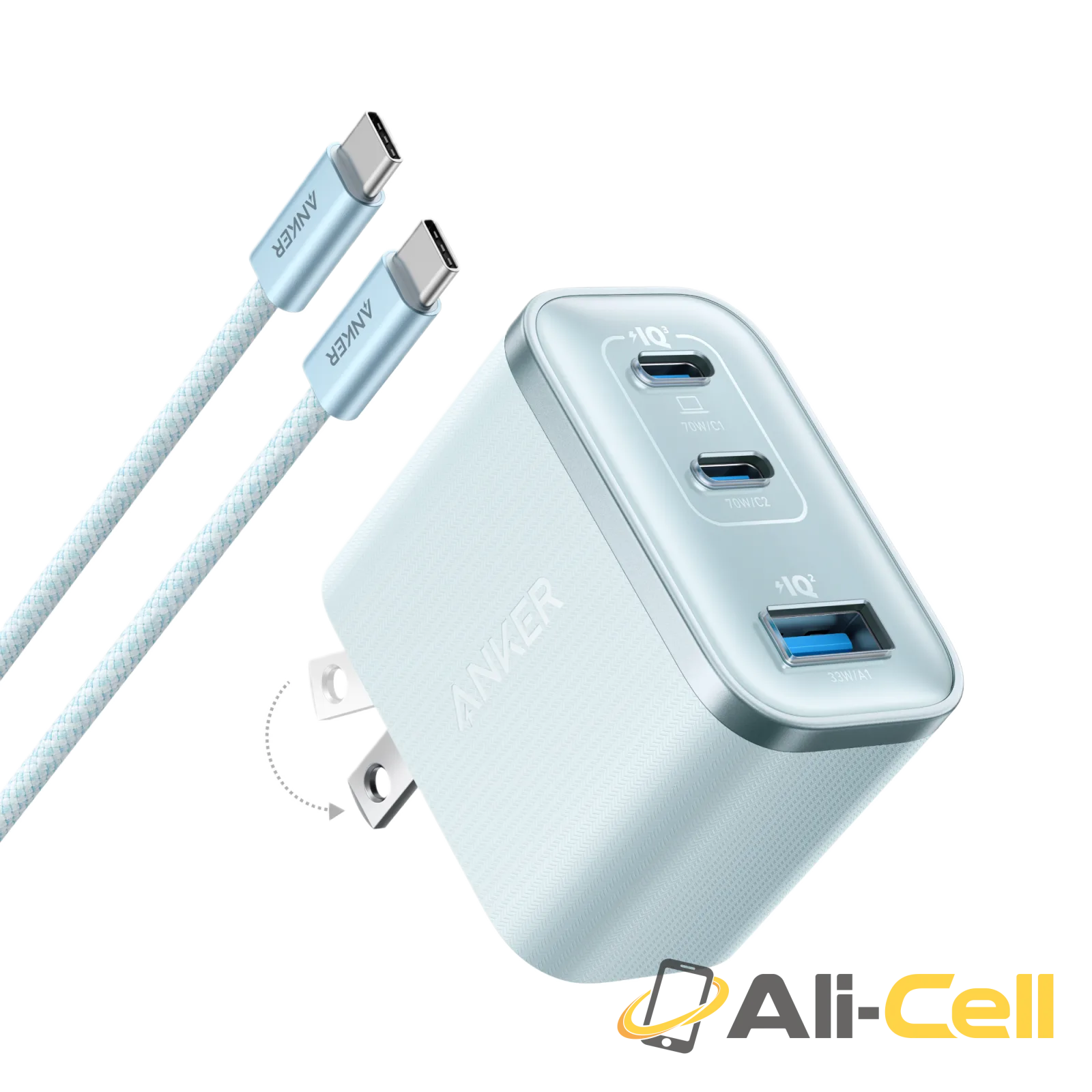 Anker Nano Charger (70W, 3 Ports) (Teal Oasis)