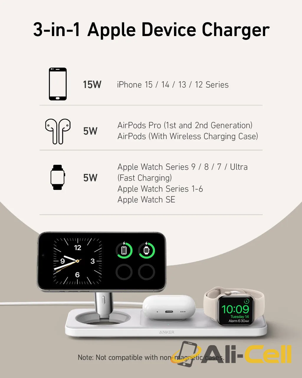 Refurbished Anker MagGo Wireless Charging Station (3-in-1 Pad) (Black Stone) — 5