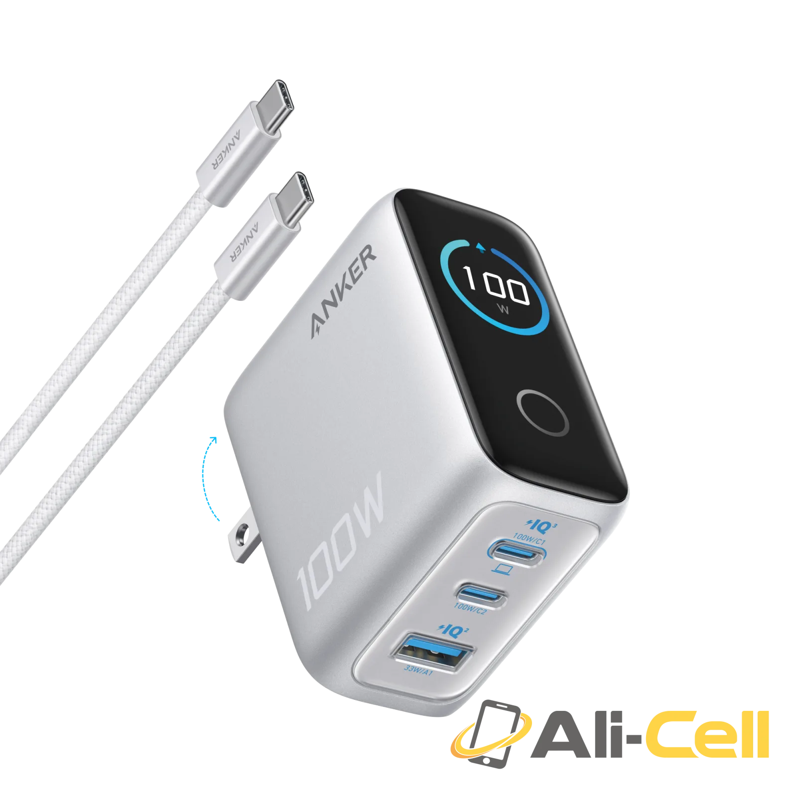 Anker Charger (100W, 3 Ports, Smart Display) (Space Black) — 8