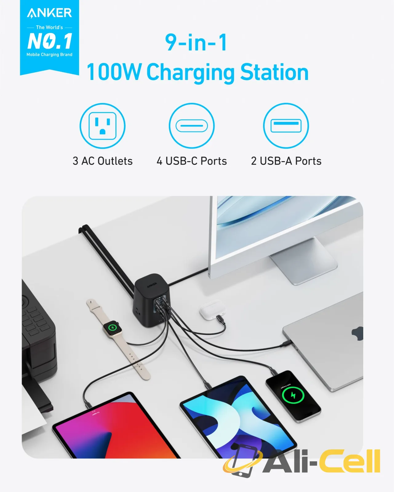 Anker Charging Station (9-in-1, 100W) (White) — 3