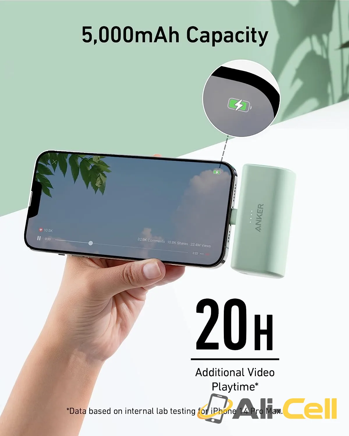 Anker Nano Power Bank, 5,000mAh, Built-In Lightning Connector, MFi Certified (Misty Blue) — 7