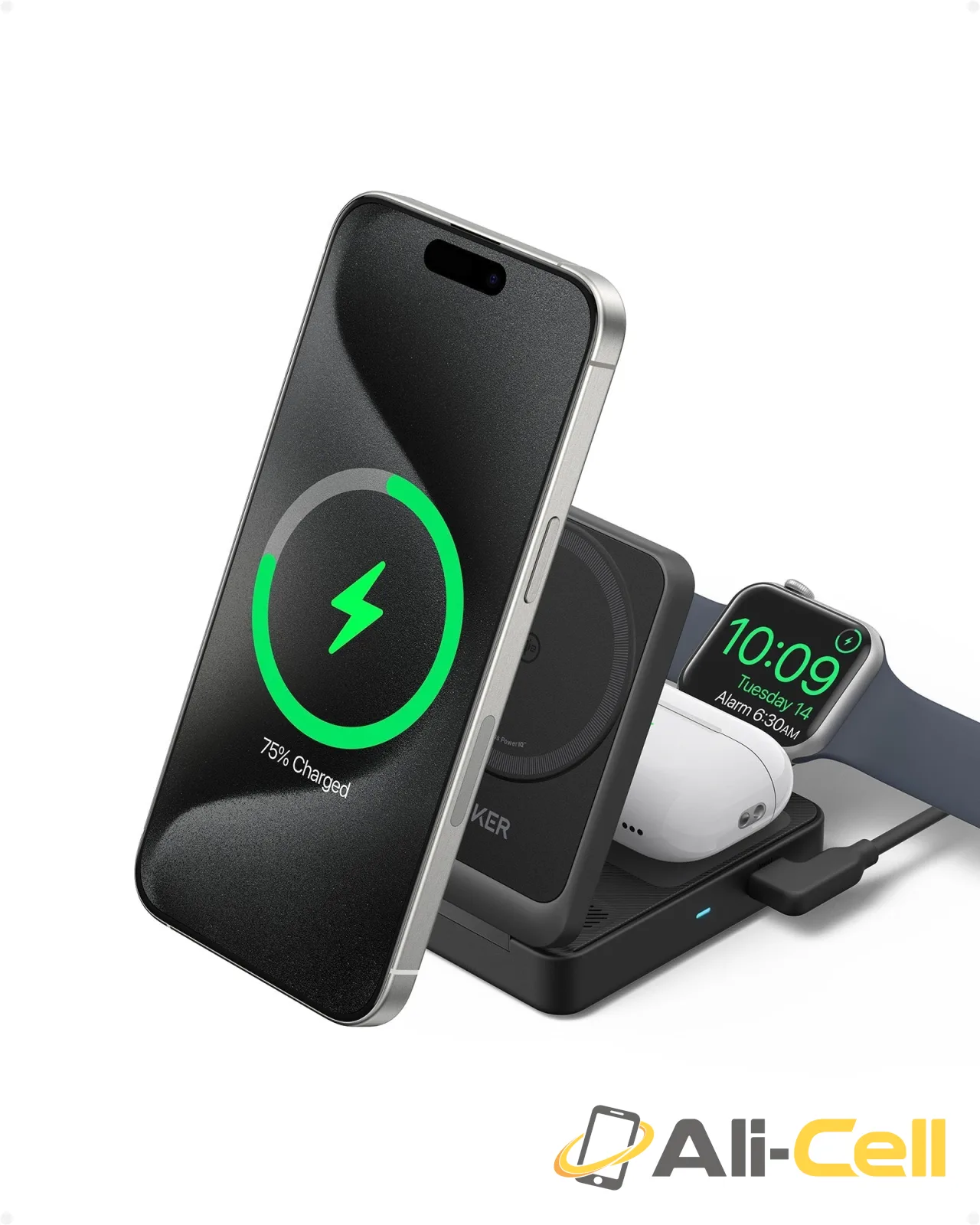 Anker MagGo Wireless Charging Station (Foldable 3-in-1) (Shell White) — 3
