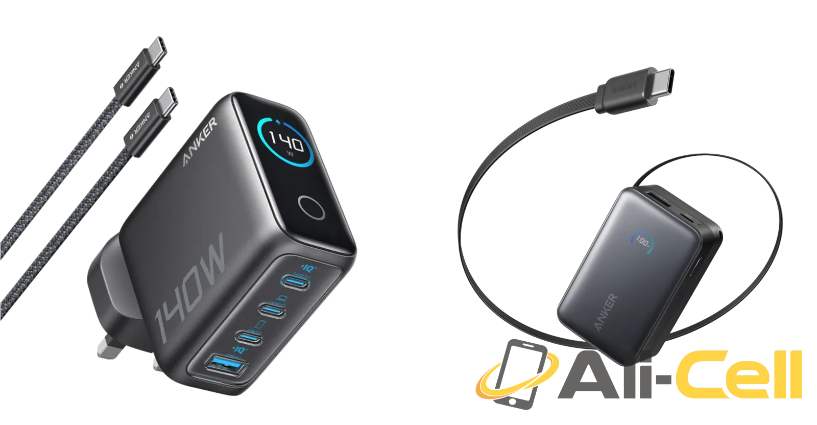 Anker Laptop Charger (140W, 4-Port, PD 3.1) with USB-C Cable + Anker Nano Power Bank (10K, 45W, Built-In Retractable USB-C Cable)