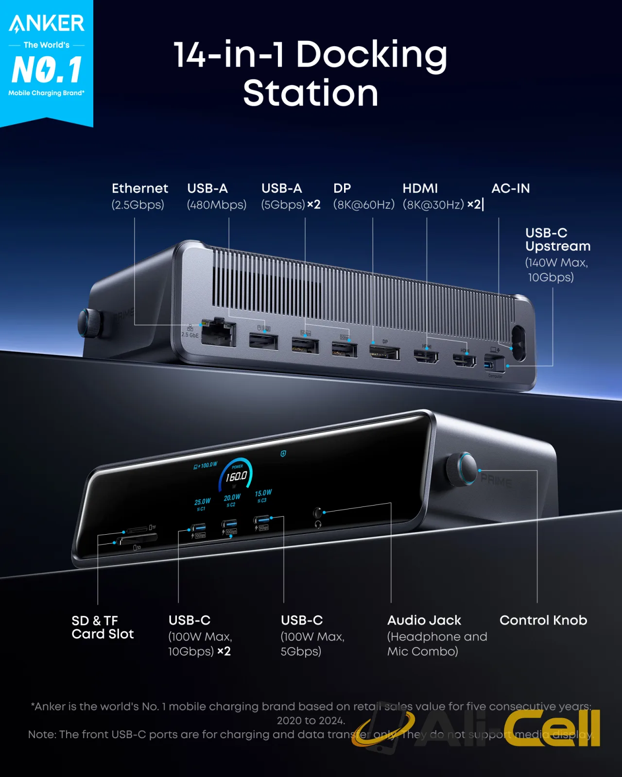 Anker Prime Docking Station (14-in-1, Triple Display, DisplayLink) with DL7400 — 2